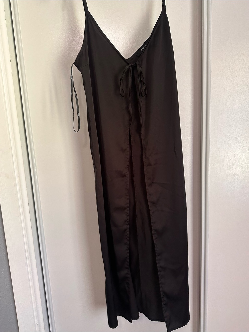 Forever 21 Black Satin Tie-Front Slip Dress
